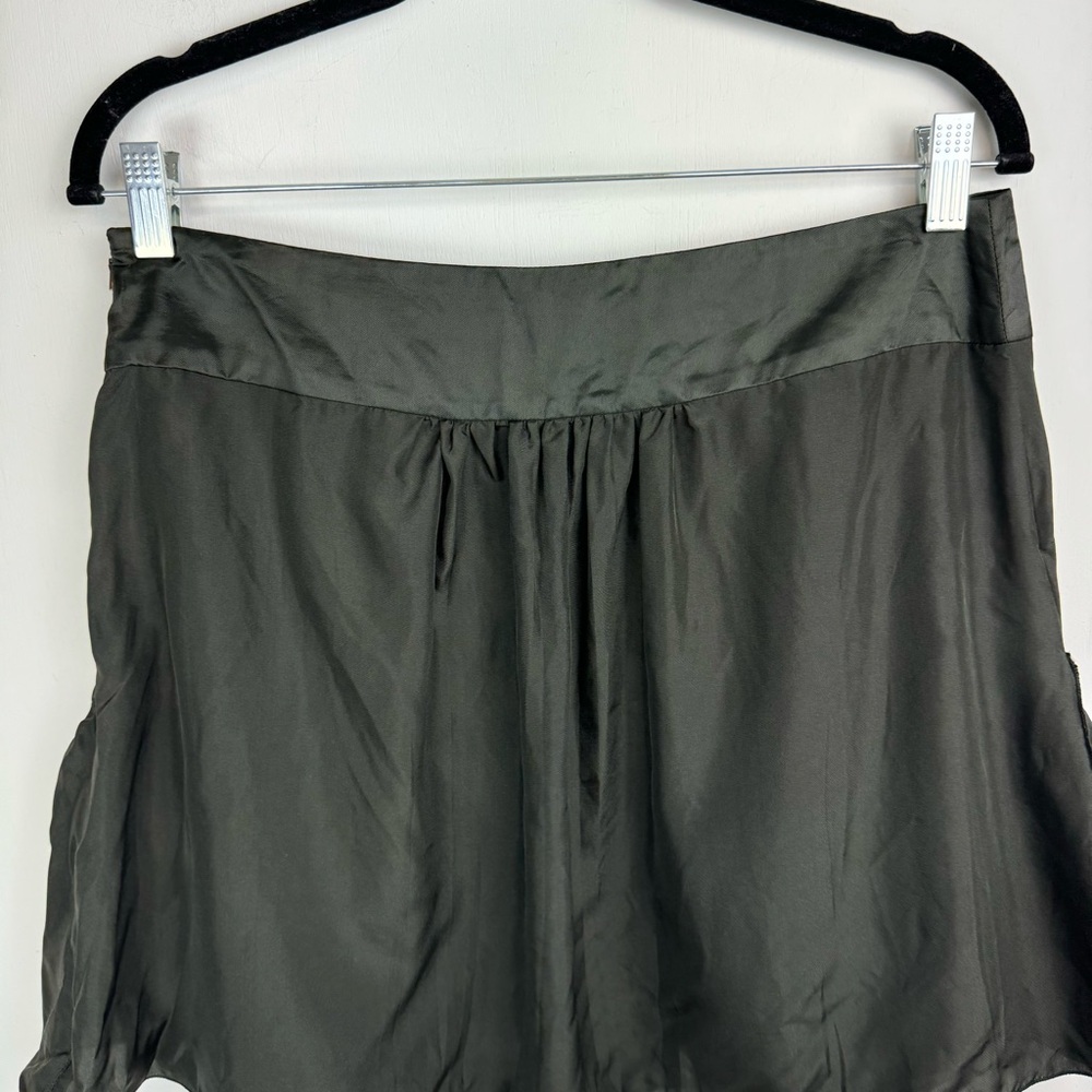 Prada 100% Silk Bubble Pockets Mini Skirt Sz 42 Dark Olive Satin - Picture 10 of 16